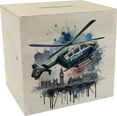 Produktbild von Polizeihubschrauber Spardose aus Holz