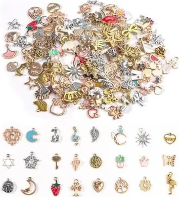 Produktbild von 150 Stück Charms Großhandel für Schmuckherstellung - Anhänger für DIY Halskette, Armband, Ohrring - Bastelbedarf