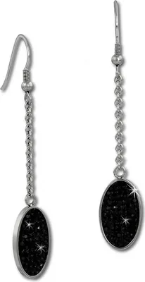 Produktbild von Amello Damen Edelstahl Ohrringe Zirkonia Ohrhänger silber schwarz Oval D2ESOS09S
