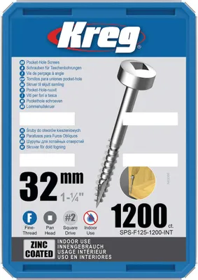 Produktbild von Kreg Pocket-Hole Schrauben 32 mm, Verzinkt, Flachkopf, Feingewinde - 1200Stk.