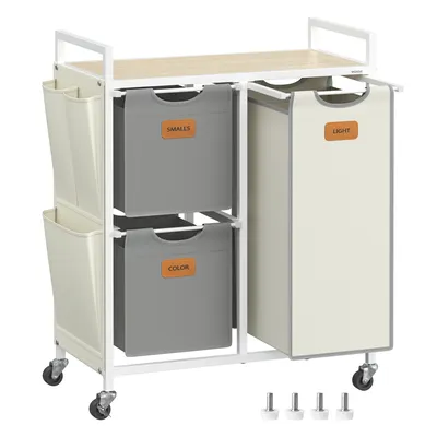 Produktbild von VASAGLE Wäschekorb 3 Fächer, Wäschesammler 100 L, Wäschewagen mit Ablage