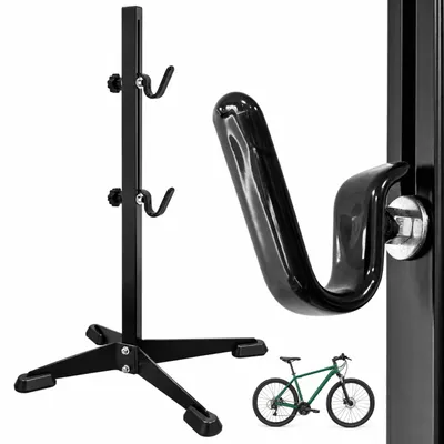 Imagen del producto de Soporte para bicicletas Relaxdays, ajustable, de pie, con 2 ganchos, para mantenimiento y reparación, hierro, dimensiones: 69,5 x 41,5 x 38,5 cm, color negro, Imagen generada por IA