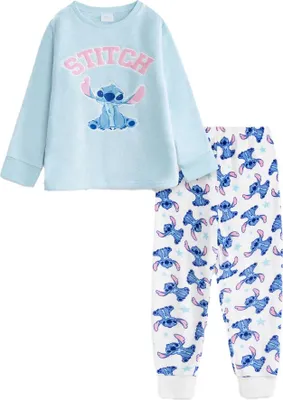 Produktbild von Lilo & Stitch - Schlafanzug mit langer Hose für Mädchen NS9402 (128) (Blau/Weiß)