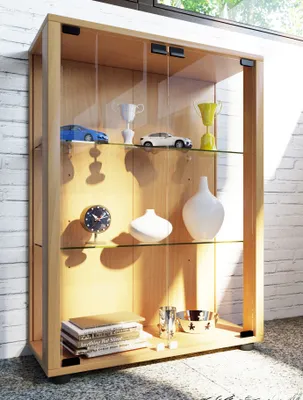 Produktbild von VCM Holz Glas Vitrine Sammelvitrine Glasvitrine Schaukasten Standvitrine Sintalo Buche