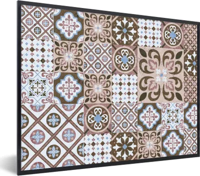 Produktbild von MuchoWow® Gerahmtes Poster Muster - Vintage - Braun - Blumen - Formen 40x30 cm - Poster mit Schwarzem Bilderrahmen Wandposter Rahmen Foto Bilder - Kunstposter - Wanddekorationen