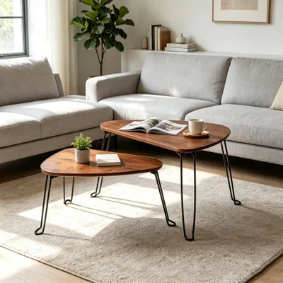 Produktbild von Satztisch 2er Set,Kleiner Oval Couchtisch Stapelbar Beistelltisch Set,Sofatisch für Wohnzimmer,Schlafzimmer,Balkon 60x38x45cm+52x35x29cm Braun
