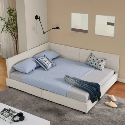 Produktbild von Ecksofa mit Schlafsofa-Funktion – Schlafsofa – Bettsofa – Loungesofa – Eckbettsofa – Hellbeige, 160x200 cm, Zweibettsofa