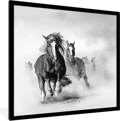 Produktbild von MuchoWow® MuchoWow® Gerahmtes Poster Pferde - Tiere - Illustration 40x40 cm - Poster mit zchwarzem Bilderrahmen - Mit Rahmen - Wanddekoration Schlafzimmer