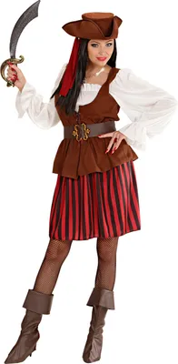 Produktbild von Piratin Damenkostüm Freibeuterin weiss-rot-schwarz
