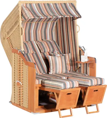 Produktbild von Müsing Strandkorb Sunny Smart Rustikal 250 Plus beige gestreift, weiß, grau, beige Kunststoff, Holz, 9-teilig