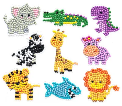Image de PRACHT Kit d'autocollants Diamond Painting Animaux de zoo 9 pièces Motifs de 2,4 à 6,1 cm