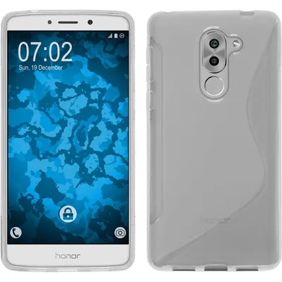 A clear silicone phone case is shown from the front and back, next to a smartphone.