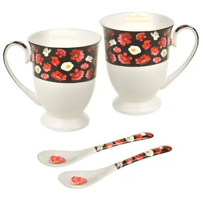 Image de Tasses avec cuillères, motif coquelicot, lot de 2, idée cadeau