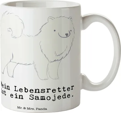 Produktbild von Mr. & Mrs. Panda Tasse Samojede Lebensretter - Weiß - Geschenk, Teetasse, Becher, Samojedenhund, Pott, Kaffeetasse, Samojedenspitz, Trinkbecher