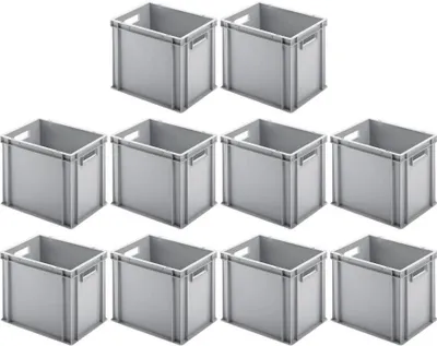 Produktbild von SparSet 10x Eurobehälter mit offenem Griff | HxBxT 32x30x40cm | 29 Liter | Grau | Eurobox, Transportbox, Transportbehälter, Stapelbehälter