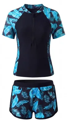 Image de SolidKeus - Ensemble de maillot de bain deux pièces pour filles, comprenant un rashguard et un short à séchage rapide