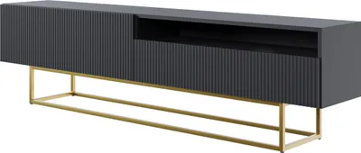 Produktbild von Selsey VELDIO - TV-Schrank mit offenem Fach, Schwarz mit goldenem Metallgestell, 175 cm