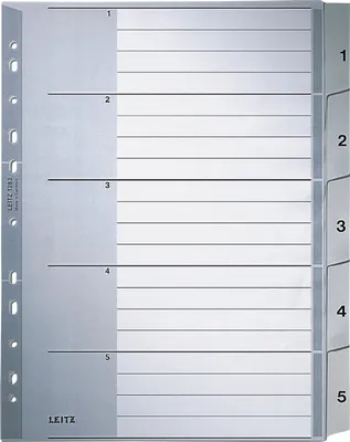 Produktbild von Register A4 1-5 PP grau mit Deckblatt Packung mit 10 Stück