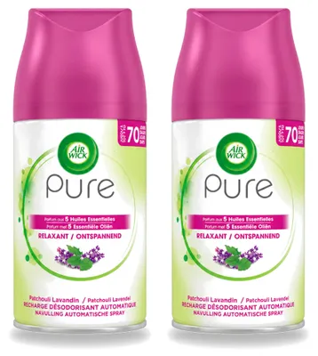 Imagen del producto de 2 unidades de recambio para ambientador automático Air Wick Freshmatic, aroma relajante, 250 ml, pack ahorro