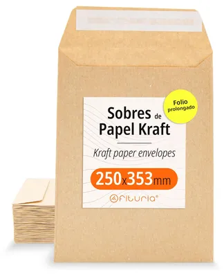 Zdjęcie produktu dla Koperty kraft 250 x 353 mm, 100 sztuk, pasek silikonowy, na zaproszenia