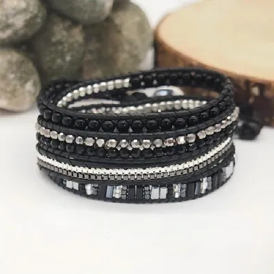 Produktbild von Wickelarmband Schwarzer Achat, Hämatit, Uni