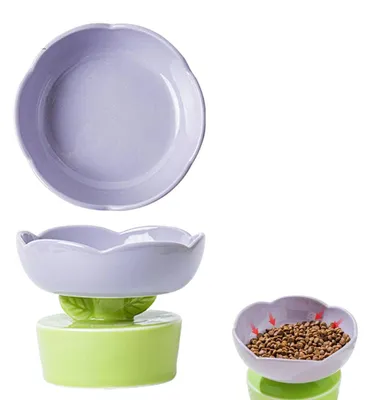 Erhöhter Keramik-Katzennapf, Blumenform, groß, Nackenschutz
