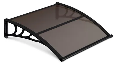 Productafbeelding van Ikodm Vordach voor voordeur met afvoergoot, 120 x 100 cm, overkapping voor deur van polycarbonaat, zwart/bruin, bescherming tegen regen voor de ingang