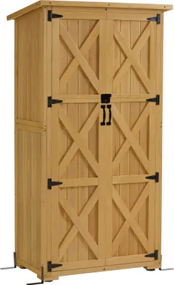 Produktbild von M MCombo Gartenschrank Holz, Gartenhaus Klein Wetterfest, Outdoor Gerätehaus Geräteschuppen, 55×90×169cm, 0878D (Natur)
