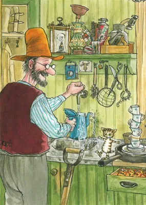 Produktbild von Postkarte "Pettersson und Findus: Pettersson mit Findus in der Küche"