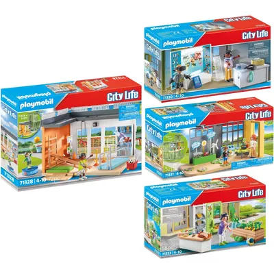 Image de PLAYMOBIL Lot de 4 Gymnase + Classe VR + Climatologie + Kiosque scolaire