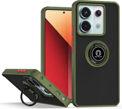 Produktbild von Hülle für Xiaomi Redmi Note 13 Pro 5G Ring Halter Ständer Matte Transluzent TPU Bumper Stoßfest Schutzhülle Grün
