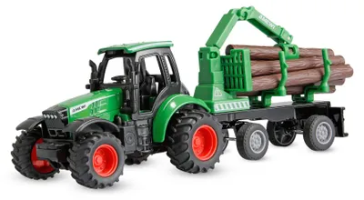 Productafbeelding van Amewi metalen tractor met aanhanger, schaal 1:64, kant-en-klaar, groen