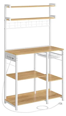 Produktbild von Standregal mit Steckdosen und Korb – braun/weiß – 40 x 90 x 165,5 cm