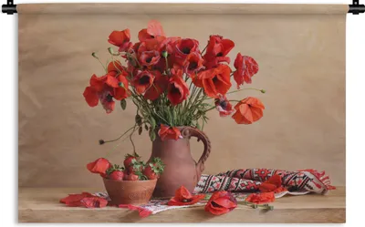 Produktbild von MuchoWow® Wandteppich Wandbehang Stilleben - Blumen - Blätter 60x40 cm Tapisserie Dekoration Wandtuch - Wanddekorationen