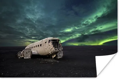 Produktbild von MuchoWow® Poster Nordlichter - Flugzeug - Island 30x20 cm - Plakate - Print