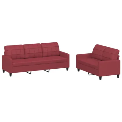 Image de vidaXL Canapé 2 pièces avec coussins vin rouge similicuir