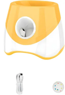 Imagen del producto de Lanzador automático de pelotas para perros – Juguete interactivo para perros con batería recargable USB – Color amarillo – Incluye 3 pelotas de tenis