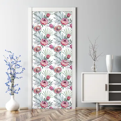 Produktbild von Dekorative Türtapete Türposter selbstklebend Klebefolie Aquarell Blumen 70 x 200 cm
