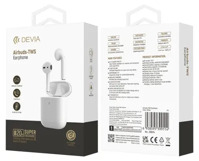 Immagine prodotto di Devia Auricolari TWS Airbuds EM053, Bluetooth 5.3, ricarica wireless, colore bianco
