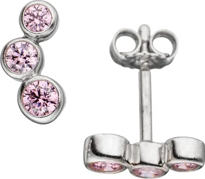 Produktbild von JOBO Ohrstecker 925 Sterling Silber rhodiniert 6 Zirkonia rosa Ohrringe