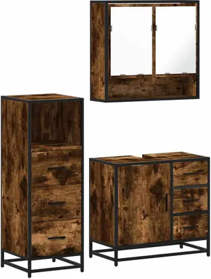 Produktbild von vidaXL 3-tlg. Badmöbel-Set Räuchereiche Holzwerkstoff