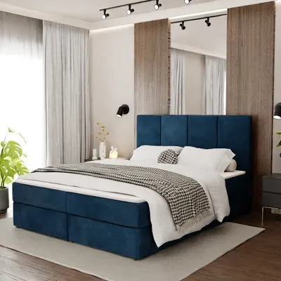 Produktbild von Muralo KONTINENTALBETT für Schlafzimmer Polsterbett mit zwei Bettkasten Bett mit Polsterkopfteil Doppelbett 180x200 Bett mit Stauraum Dunkelblau