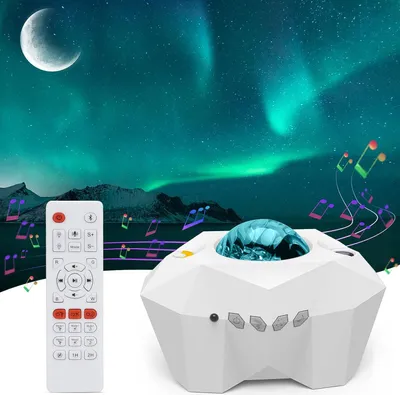 Produktbild von LED Sternenhimmel Projektor Aurora Lampe,Nachtlicht Projektor mit Fernbedienung/Bluetooth/Musikspieler/Timer für Schlafzimmer Party Weihnachten，Weiß