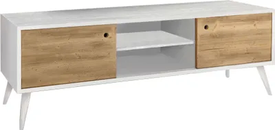 Immagine prodotto di Milani Home - Mobile Tv Porta Tv Cm 160x45x55 H Abete Spazzolato Naturale E Bianco Per Interno Salotto Soggiorno Ufficio Camera Da Letto - Bianco