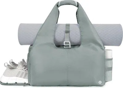 Produktbild von Unyqoos® Sporttasche für Damen – große Yogatasche mit Schuhfach & wasserdichtem Nassfach, verstellbare Yogamattenschlaufe, 44 x 19 x 25 cm, Ripstop Nylon, Grau, 0,54 kg