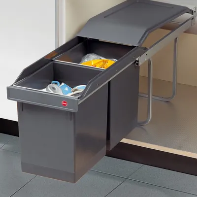 Produktbild von Hailo 3650101 - AS Tandem - 15L/15L - Dunkelgrau - Teilauszug Küchen-Abfalleimer