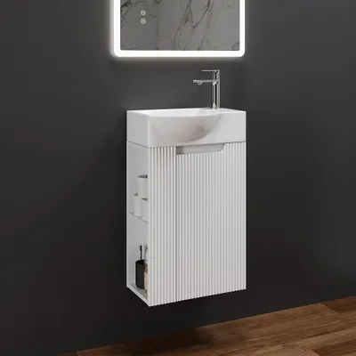 Produktbild von HOROW 41 cm Waschtisch inkl. Waschbecken, Waschbecken mit Unterschrank, 2-teilig Badmöbel Set, weiß Badmöbel mit Waschbecken, Vormontiert geliefert
