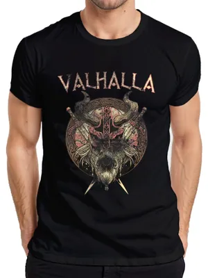 Produktbild von Valhalla Wikingerhelm Schwerter Runenkreis Nordische Mythologie Herren T-Shirt, Schwarz, XL