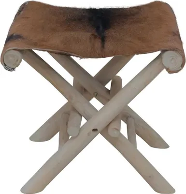 Produktbild von vidaXL Klapphocker Ziegenleder und Massivholz Teak