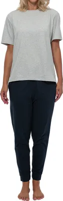 Produktbild von Schiesser Organic Baumwolle Schlafanzug Lounge Set bestehend aus einer langen Hose und einem Kurzarm-Shirt, Weiches Material mit hohem Baumwoll-Anteil, Hautfreundlich und elastisch